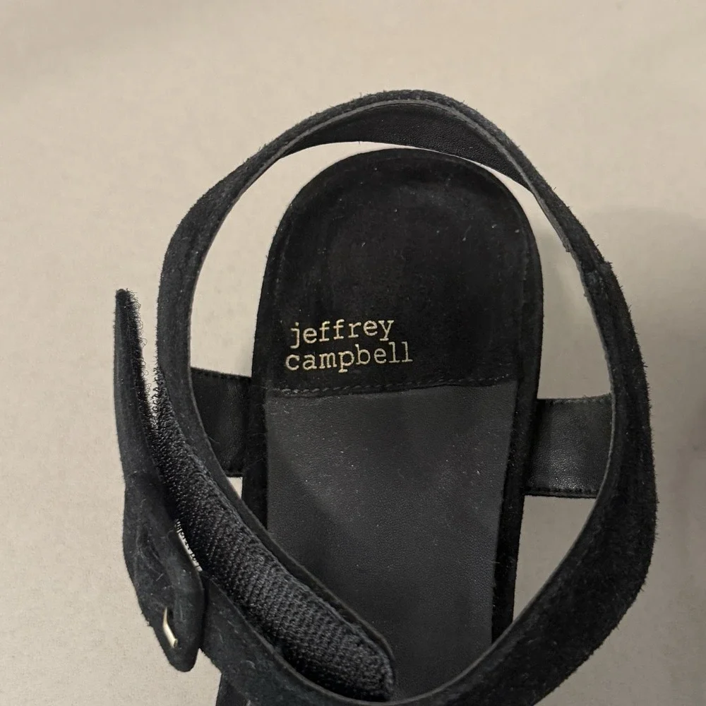 Jeffrey Campbell Timeless 2 Platform Sandals 9.5 Black Suede Retro Chic Chunky